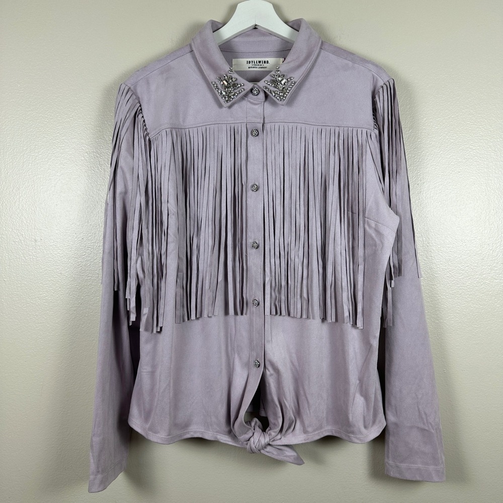 Idyllwind Women's XL Faux Suede Fringe Top Lilac Rhinestone Western Festival NEW